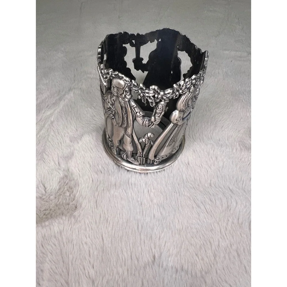 Nutcracker Metal Candle Sleeve Jar Holder Embossed Mouse King Silver Decor